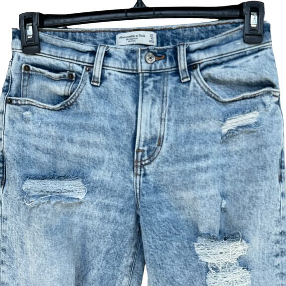 Abercrombie & Fitch 27/4R Boyfriend Jeans Mid-Rise Distressed Frayed Hems Blue - Picture 2 of 10